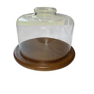 Vintage Dolphin Teakwood Cheese Board Glass Cloche Dome Thailand MCM 1970s